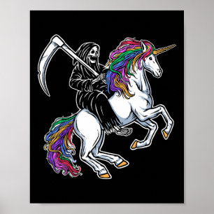 Poster Reaper Riding Unicorn Rainbow Skeleton Halloween