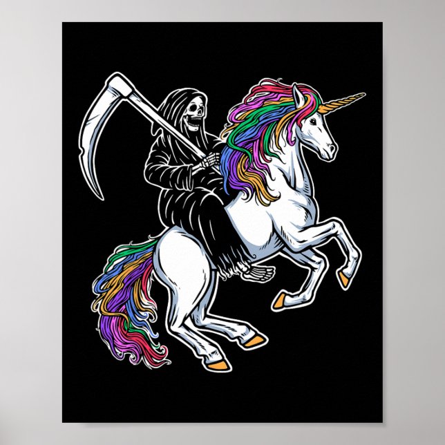 Poster Reaper Riding Unicorn Rainbow Skeleton Halloween (Frente)