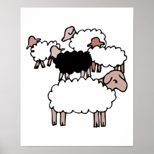 Poster rebanho de ovelhas com ovelhas negras