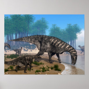 Poster Rebanho dos dinossauros de Iguanodon na linha