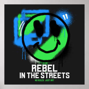 Poster Rebelde nas Ruas Grafite Smiley Arte Urbana