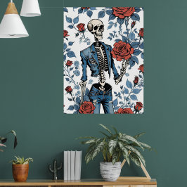 Poster Rebeldia Retroativa: Esqueleto em Denim e Rosas