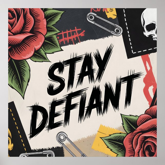 Poster Rebellious Design: "Stay Defiant" Punk Slogan (Frente)