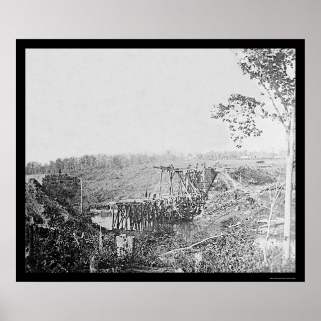 Pôster Rebuilding Railroad Bridge Over Cedar Run, VA 1863 (Frente)