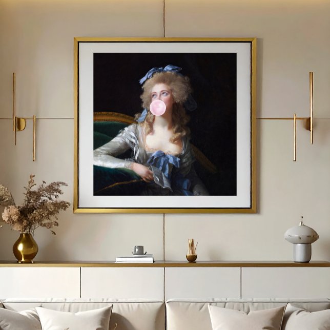 Pôster Recatada com Chiclete Rosa (A vintage painting pop art makes for a great statement piece.)