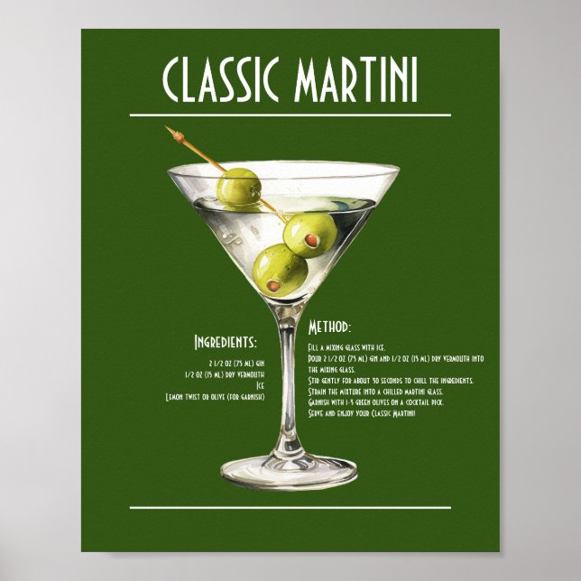 Poster Receita Clássica Gin Martini (Frente)