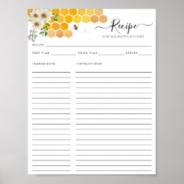 Poster Receita da Cozinha de Abelhas de Honeycomb Floral