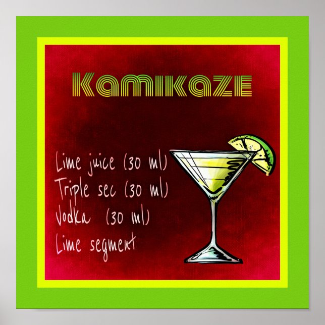 Pôster Receita de Cocktail de Kamikaze (Frente)