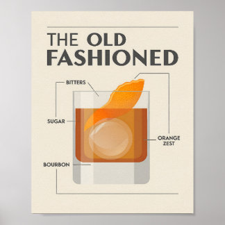 Poster Receita de Coquetel Retro The Old Fashioned