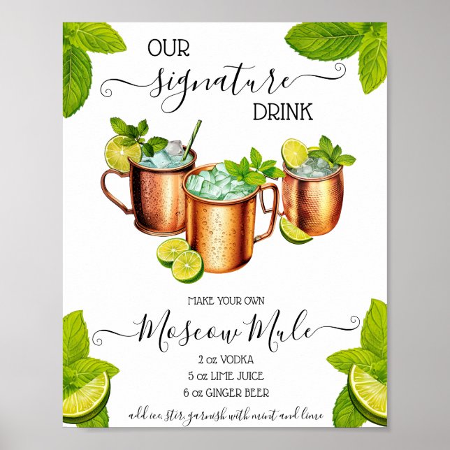 Poster Receita de Drink de Moscou com Ginger Beer (Frente)