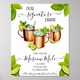 Poster Receita de Drink de Moscou Mula de Assinatura Sip,