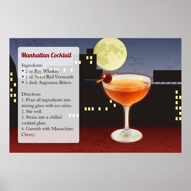 Poster Receita de Manhattan Cocktail (Frente)