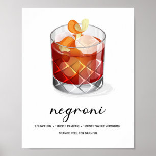 Poster Receita de Negroni Clássico em Arte