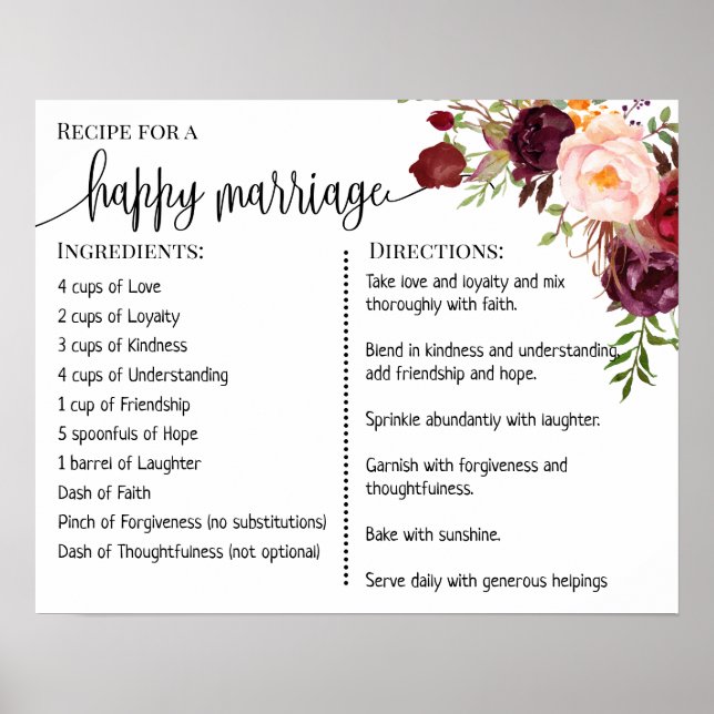 Poster Receita de um feliz casamento recém-casados marsal (Frente)