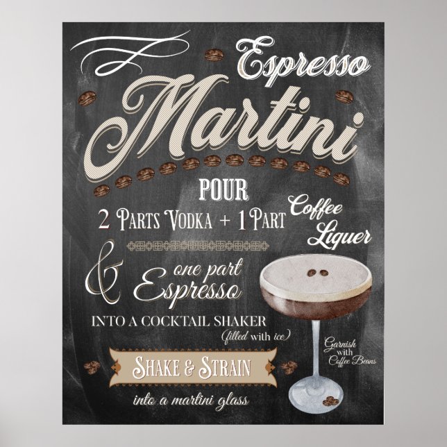 Poster Receita do quadro calcário Espresso Martini (Frente)