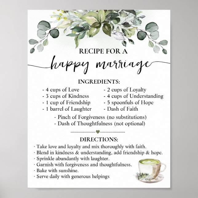 Poster Receita para Presente de Casamento Matcha Casament (Frente)