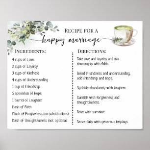 Poster Receita para uma Feliz Casamento Greenery Matcha
