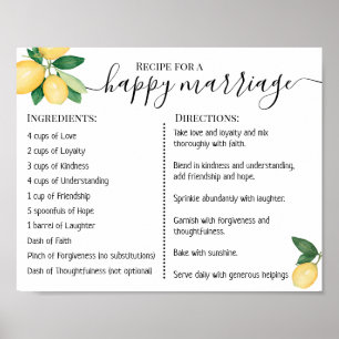 Poster Receita Para Uma Feliz União Recém-Casados Limões
