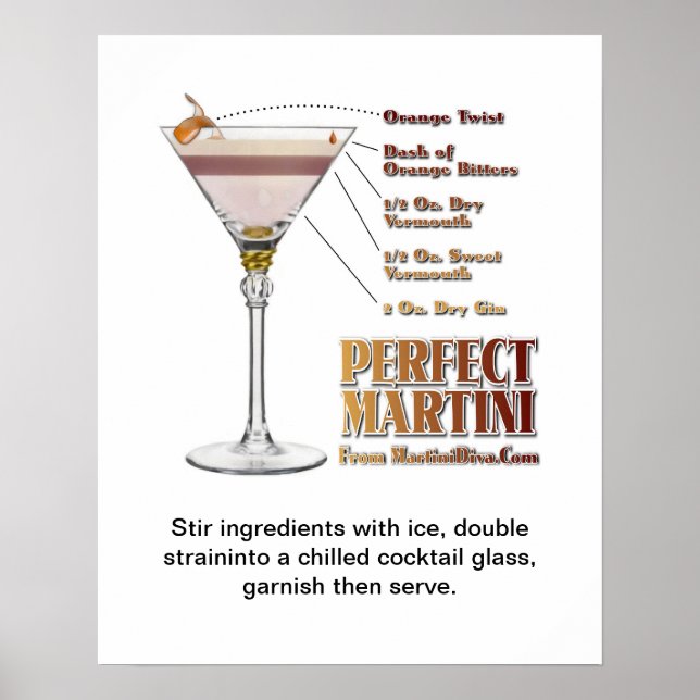 Poster Receita Perfeita Martini Cocktail Art 16" x 20" (Frente)