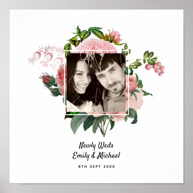 Poster Recém-casados Blush Roses Rosa FOTO Botânica (Frente)