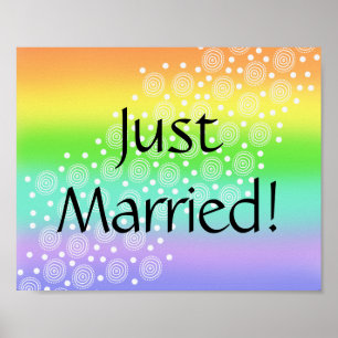 Poster recem casados! Sinal de Carro Arrumado Arco-Íris