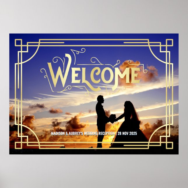 Poster Recepção de Casamento Art Deco Bem-vindo Adicione  (Frente)
