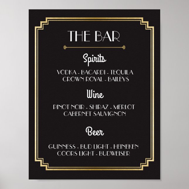 Pôster recepção de casamento de Bar Dourado Art Deco 1920 (Frente)