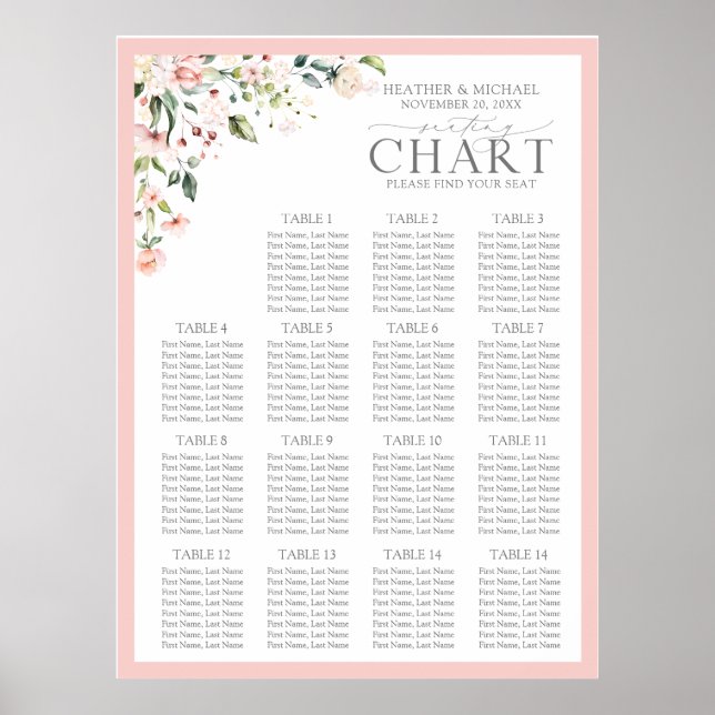 Poster Recepção Floral, Cor De Água, Rosa Pêssego (Frente)