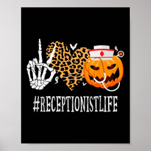 Poster Recepcionista Peace Love Pumpkin Divertido Hallowe