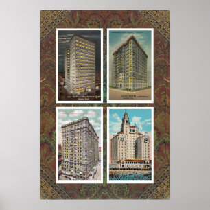 POSTER RECICLADO ART: 1920 USA ARCHITECTURE 4 POSTCARDS