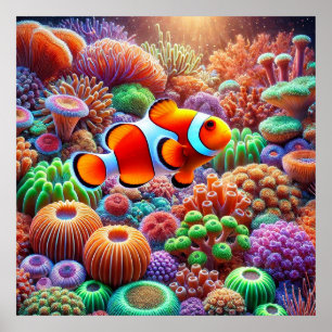 Poster Recife de Coral Vibrante com um Peixe-Palhaço