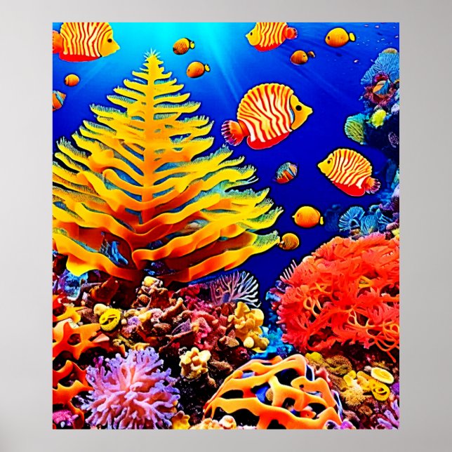Poster Recife de Peixes Tropicais submarinos (Frente)