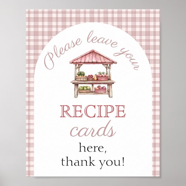 Poster recipe card Pink Country market Bridal Shower sign (Frente)