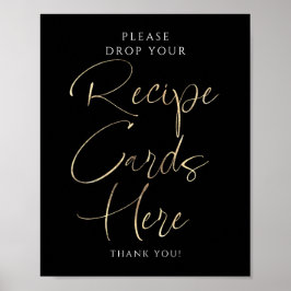 Poster Recipe Cards Black and Gold Bridal Shower Sign