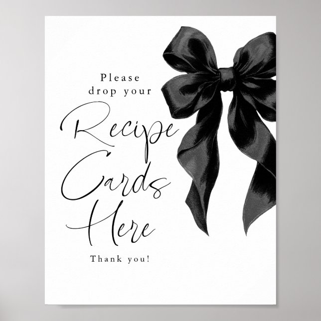 Poster Recipe Cards Black Bow Bridal Shower Sign (Frente)