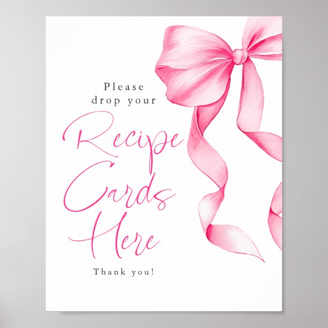 Poster Recipe Cards Blush Pink Bow Bridal Shower Sign (Frente)