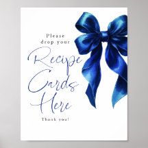 Recipe Cards Navy Blue Bow Bridal Shower Sign