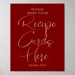 Poster Recipe Cards Red and Gold Bridal Shower Sign