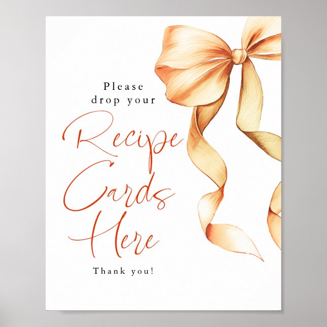 Poster Recipe Cards Terracotta Bow Bridal Shower Sign (Frente)
