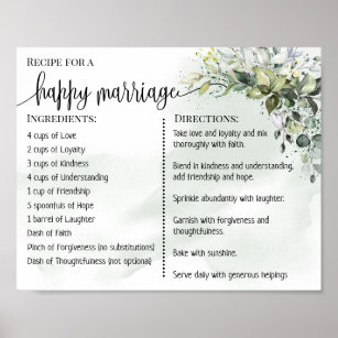 Poster Recipe for a happy marriage newlyweds eucalyptus