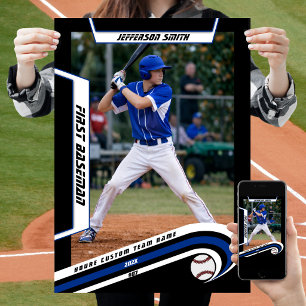 Poster Recordações de Beisebol em Azul Vibrante Preto Per