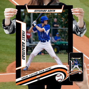 Poster Recordações de Beisebol em Laranja Preto Personali