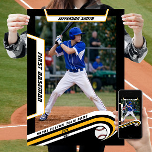 Poster Recordações de Beisebol em Preto Amarelo Vibrante 