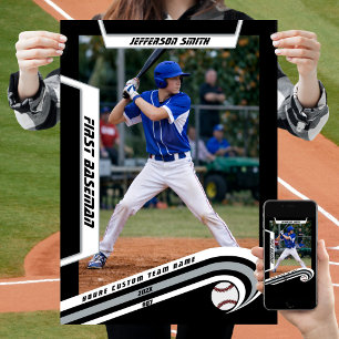 Poster Recordações de Beisebol em Preto Prateado Vibrante