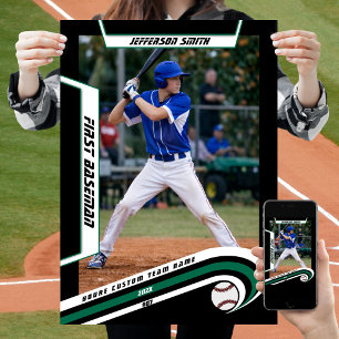 Poster Recordações de Beisebol em Preto Verde Vibrante Pe
