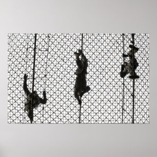 Poster recruits completing an obstacle