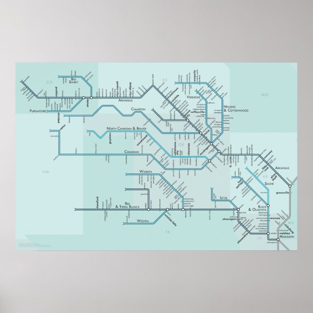 Pôster Red and Arkansas Rivers 30" x 20" (Frente)