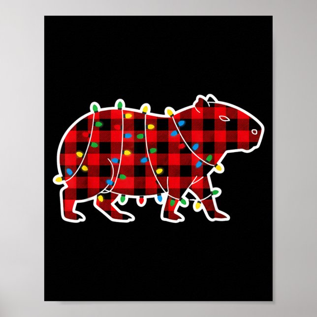 Poster Red And Black Buffalo Plaid Capybara Christmas Lig (Frente)