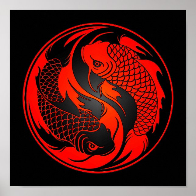 Poster Red and Black Yin Yang Koi Fish (Frente)