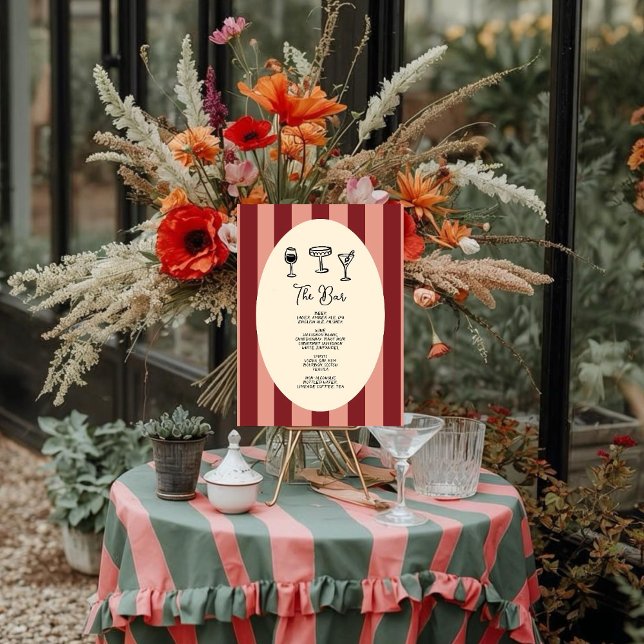 Poster Red and Blush Striped “ The Bar” Sign. (Criador carregado)